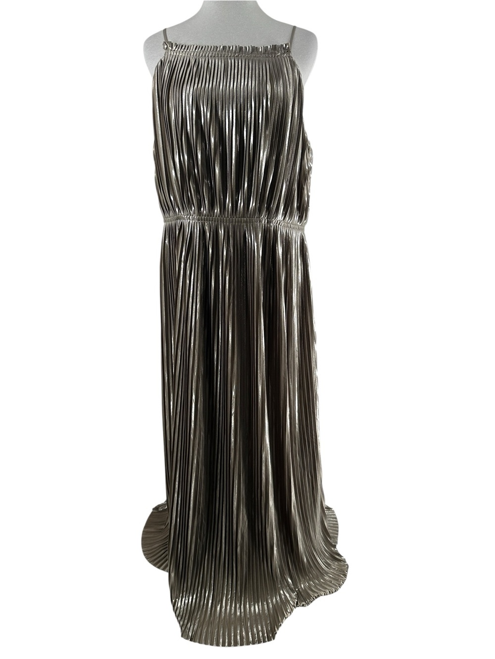 Banana Republic dress Metallic Pleated High Neck Strap Fit & Flare holiday sz 14 - Picture 3 of 12